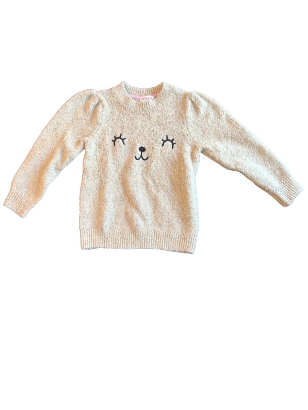 Cat & Jack Cream Bear Face Sweater Toddler Girls Size 3T Cozy Knit